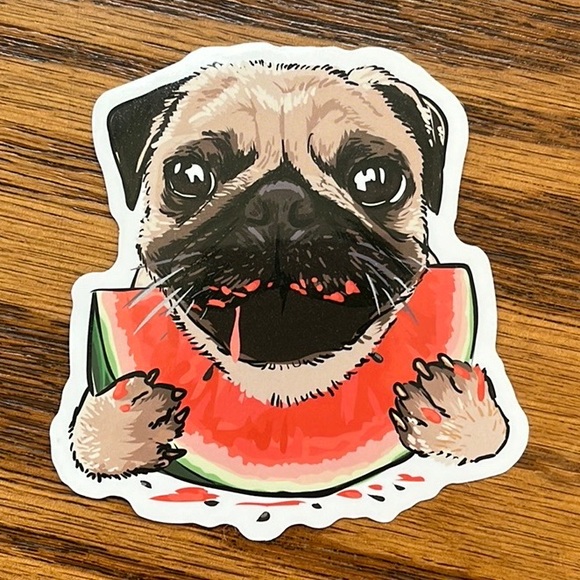 Pug Eating Watermelon Dog Sticker 2.75” - Picture 4 of 4
